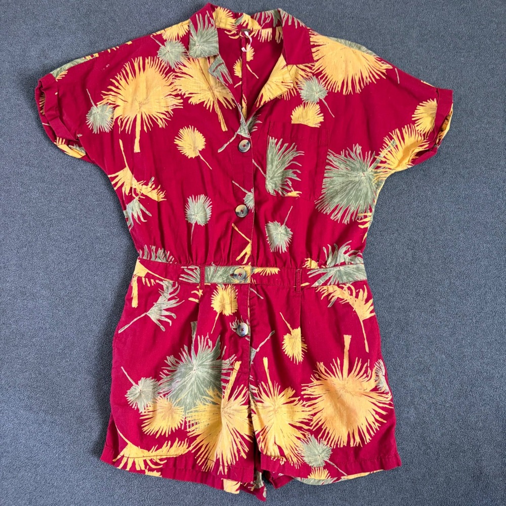 Free People Romper Womens M Red Tropical Palm Leaf Print Cotton  Shorty